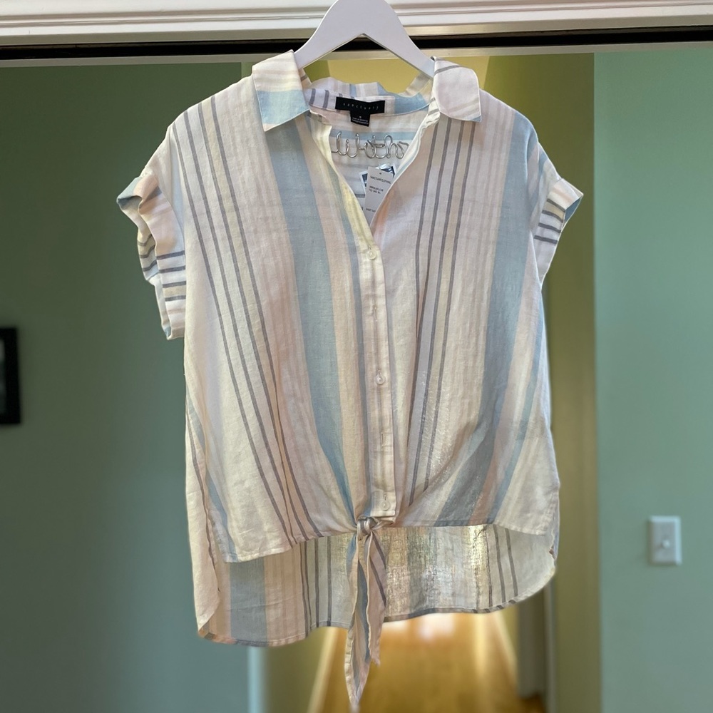 Women’s striped tie-front button-down shirt